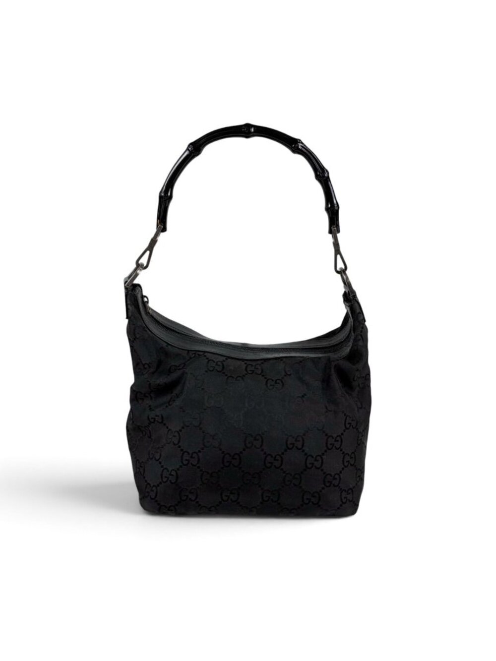 Gucci Bamboo GG Nylon Canvas Hobo Black Handle